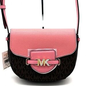 Michael Kors Small Reed Leather Saddle Crossbody Bag Brown/Pink